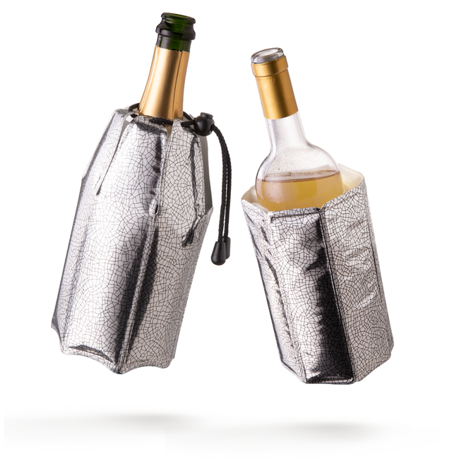 Zestaw 2 rękawów chłodzących Vacu Vin Active Cooler do wina i szampana, srebrne
