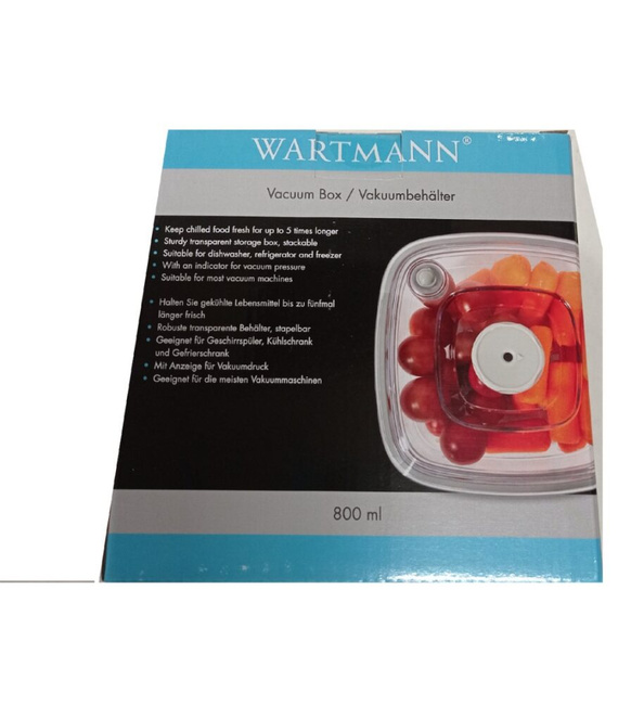 Wartmann pojemnik próżniowy 0,8 l kwadratowy BPA-free 17x17x8 cm mikrofalówka zawór 3-pozycyjny
