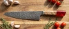 Dan Woo Nóż Kuchenny Santoku ze Stali Damasceńskiej, Ostrze 15.5 cm