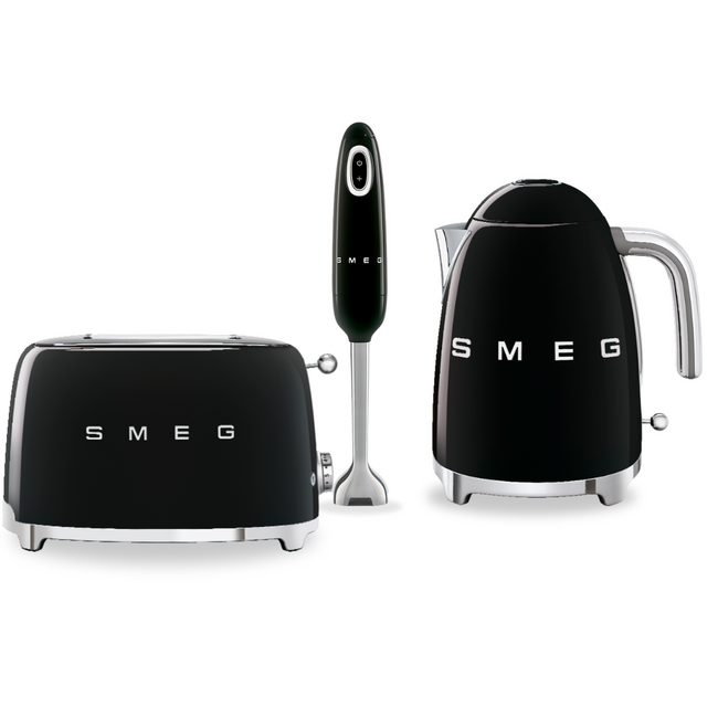 Zestaw Smeg czajnik + toster na 2 kromki + blender ręczny czarny