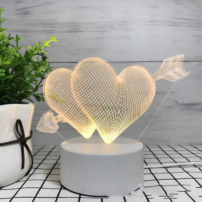 Extralink Home | Lampka nocna przebite serca 3D | Iluzja optyczna do sypialni USB