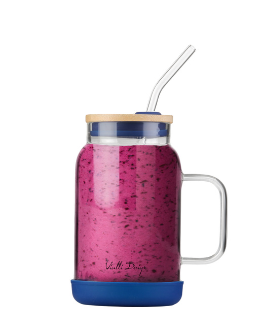 Słoik Ze Słomką 600 Ml Granatowy Fuori 29811 - Vialli Design
