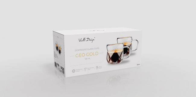 Filiżanki do espresso 120 ml ze złotym rantem Geo Gold - Vialli Design
