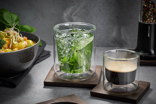 Gefu Mira 2 szklanki termiczne z podstawkami 80 ml