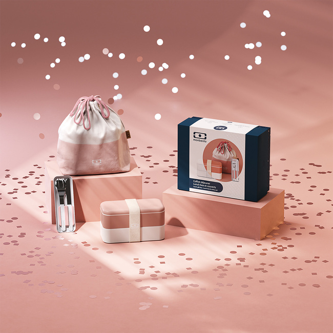 Zestaw prezentowy Monbento Gift Box Rosa Moka: lunchbox Original, sztućce i torba