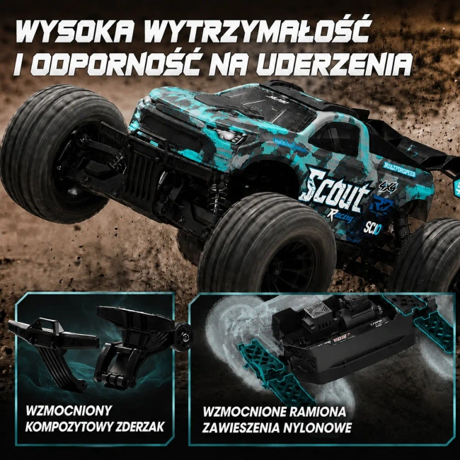 Auto zdalnie sterowane Extralink RC SC10 4WD, niebieskie, skala 1:10, zestaw RTR