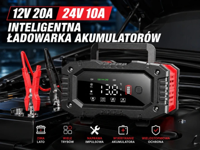 Prostownik samochodowy Extralink EX.98215 z trybem naprawy, 12 V i 24 V, 20 A