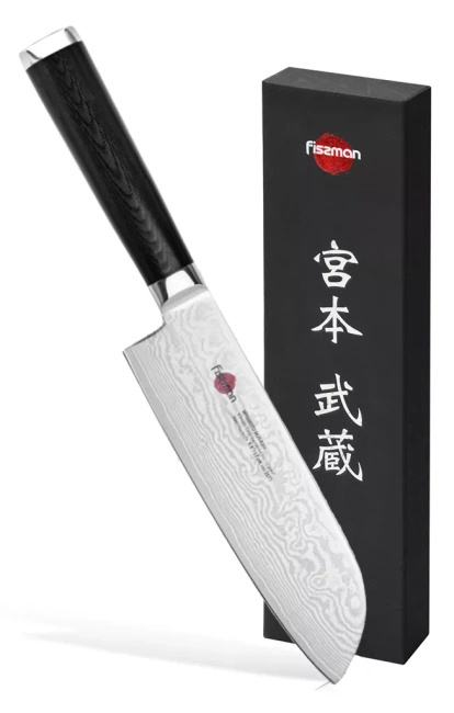 Nóż Santoku Fissman Kensei Musashi 17 cm, stal damasceńska VG-10, rękojeść G-10