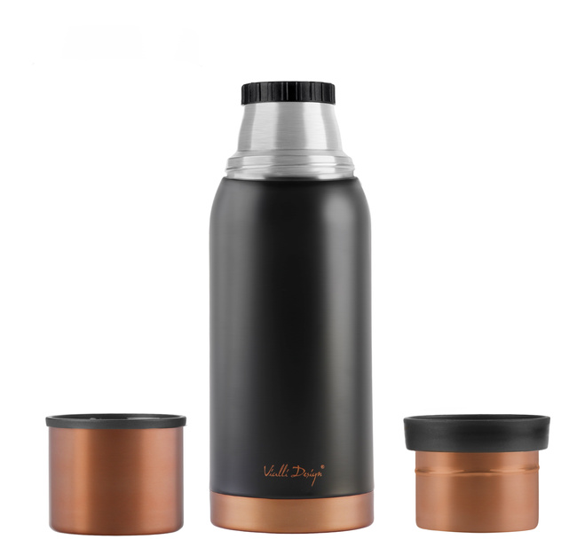 Termos turystyczny 1l Fuori czarny Rose Gold 28098 - Vialli Design