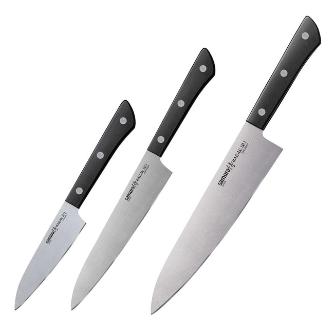 Zestaw 3 Noży Kuchennych Samura Harakiri SHR-0220B - Stal Nierdzewna AUS-8, Czarna Rękojeść ABS