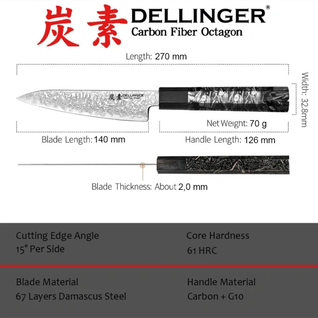 Dellinger Carbon Fiber Octagon Nóż Utility 14 cm