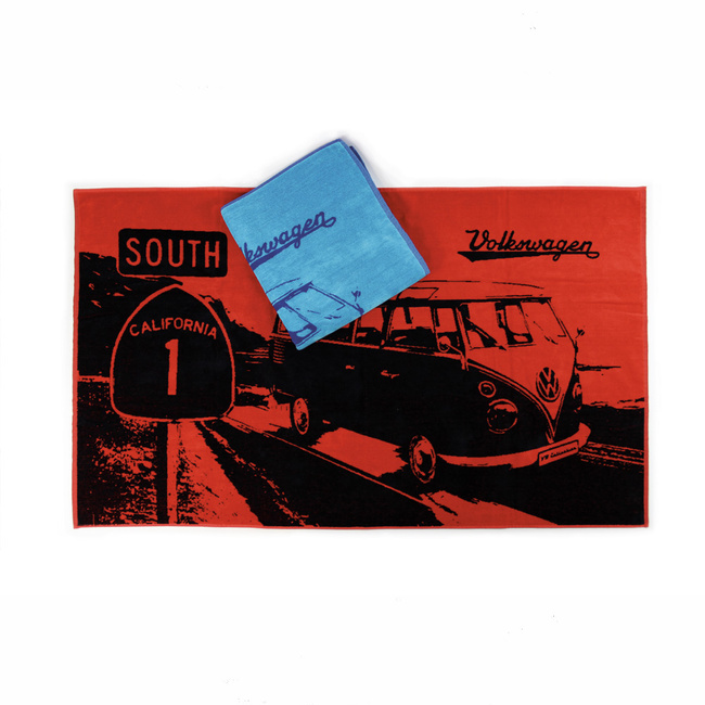 Vw Ręcznik Plażowy, Bawełniany, Bus Highway 1/Blue