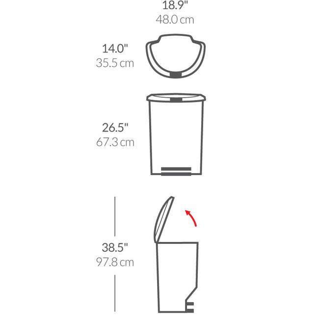 Kosz pedałowy Simplehuman CW1355, 50 l, półokrągły, czarny, z tworzywa