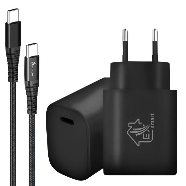 Extralink Smart Life | Zestaw Usb Type-C To Type-C, 200cm, Czarny + Ładowarka 18W Pd3.0 | Czarna