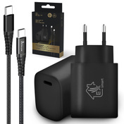 Extralink Smart Life | Zestaw Usb Type-C To Type-C, 200cm, Czarny + Ładowarka 18W Pd3.0 | Czarna