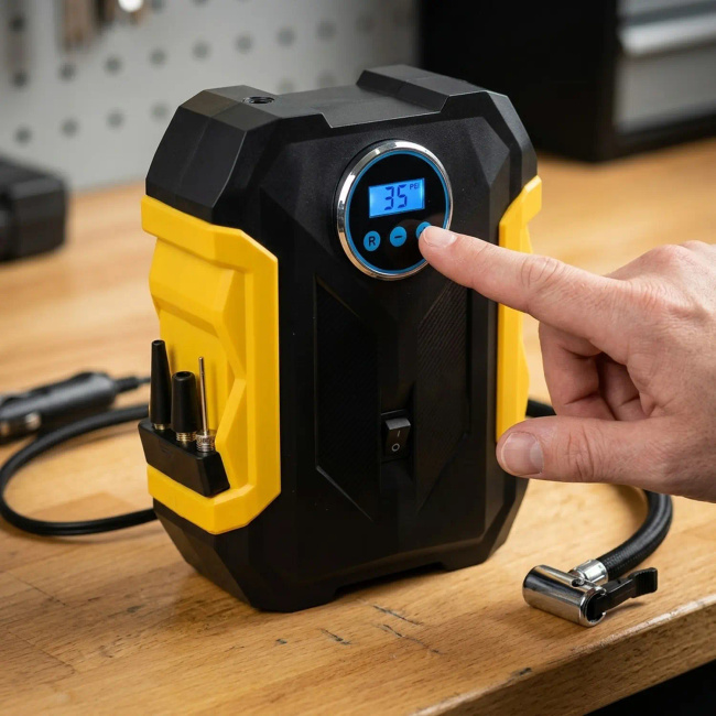 Extralink | Kompresor samochodowy | na gniazdo zapalniczki, 150PSI, 100W, LCD, latarka, akcesoria