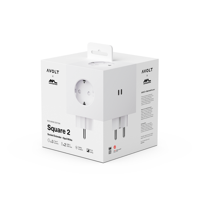 Rozszerzacz gniazd Square 2 z podwójnym Usb-c 30 w opalizująca biel Avolt x Martinelli luce limitowana edycja - Avolt