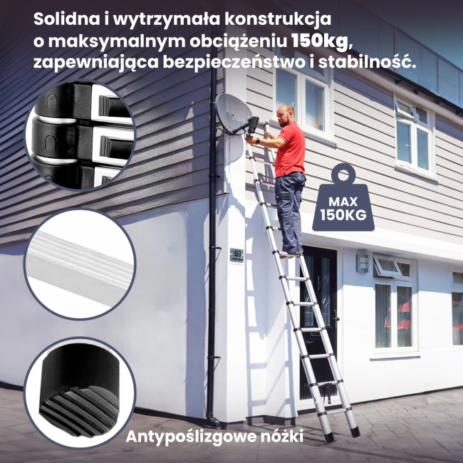 EXTRALINK Drabina teleskopowa LAD38ST 3,8 m do prac budowlanych lekka i wytrzymała