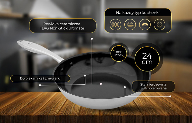 Shiori - Stainless Steel 304 Patelnia z powłoką ceramiczną indukcja 24 cm
