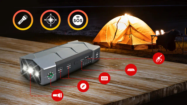 EXTRALINK Jump Max7 10000 mAh Powerbank rozruchowy samochodowy z latarką kompasem i młotkiem