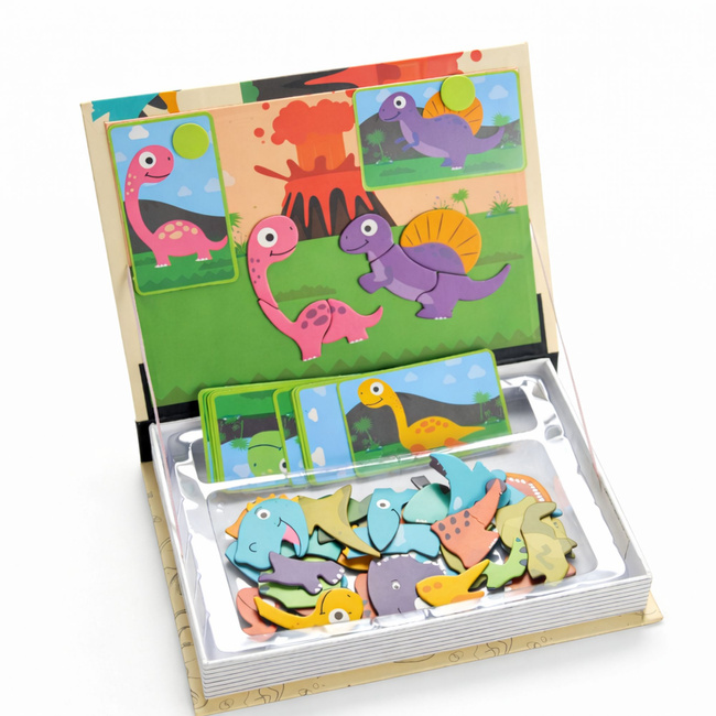 EXTRALINK Kids Układanka Magnetyczna 64 el Dinozaury Książka Puzzle dla Dzieci