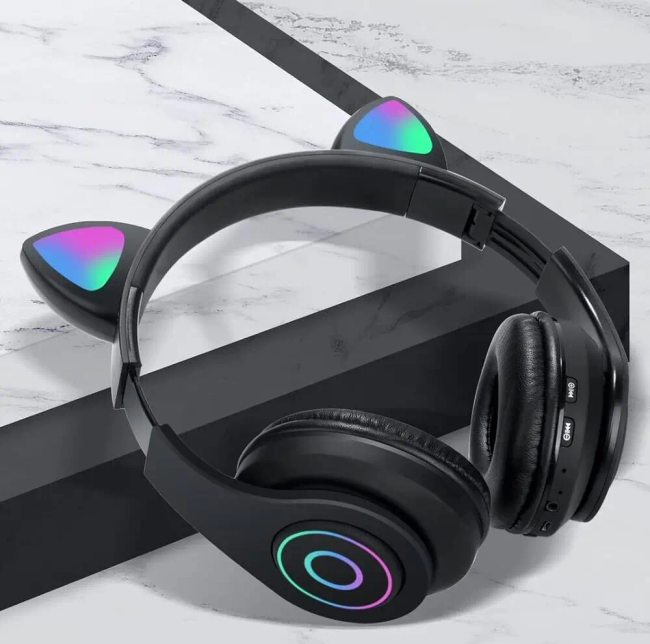 EXTRALINK Kids Headphones Pro Czarne Słuchawki przewodowe dla dzieci Kocie Uszy