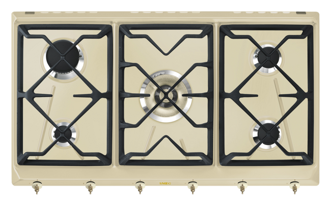 Smeg - Płyta Gazowa, 90 Cm, Coloniale Coloniale Srv896Pogh Kremowy (Pokrętła W Kolorze Mosiężnym).