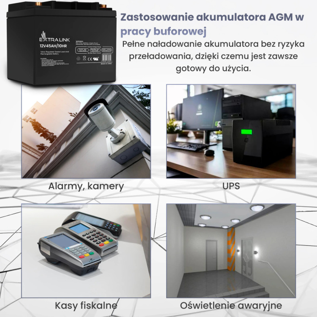 Extralink Agm 12v 45ah | Akumulator | Bezobsługowy