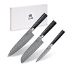 Shiori - 3-Set Kuri Murō + Santoku + Sifu - zestaw trzech noży ze stali Damasceńskiej