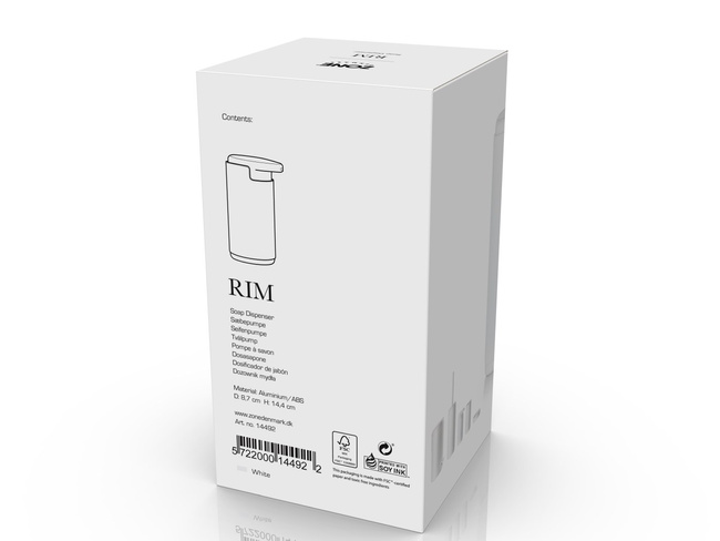 Dozownik do mydła Zone Denmark Rim 200 ml, aluminium, biały
