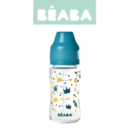 Beaba Butelka szklana szerokootworowa 240 ml Yellow / Blue Crown
