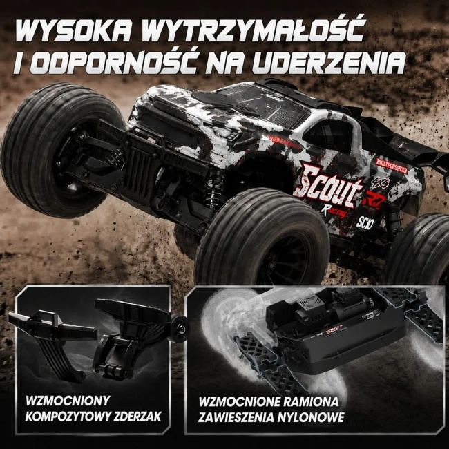 Samochód RC Extralink SC10 Brushless 4WD w skali 1:10, czarny Extreme Truck