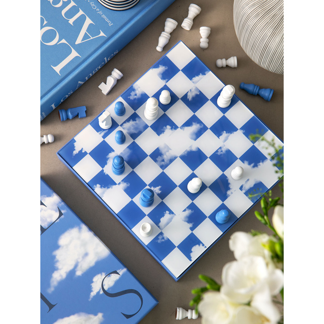Szachy Printworks Chess Clouds, drewniane figury, plansza z akrylem, wzór chmur