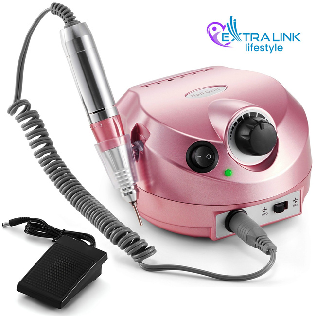 Frezarka do paznokci Extralink Nail Drill 202 z pedałem nożnym, 65 W, różowa