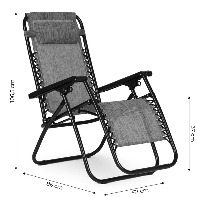 Leżak Fotel Ogrodowy Plażowy Regulowane Oparcie Zero Gravity Modernhome - Szary