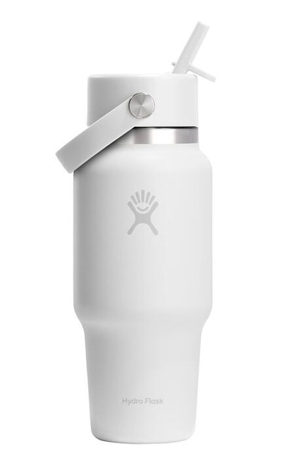 Biała butelka termiczna Hydro Flask 24 oz Wide Mouth Travel ze słomką Flex Straw