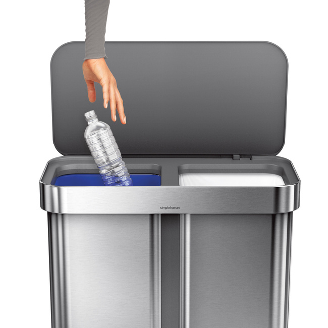 Kosz do segregacji Simplehuman CW2209, 58 l, szczotkowana stal, szara pokrywa