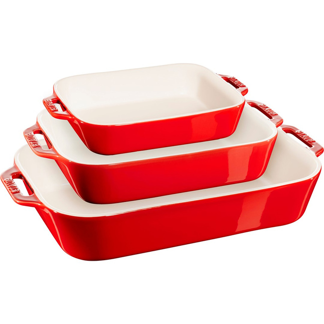 Cooking Zestaw 3 Półmisków Prostokątnych, Czerwony - Staub
