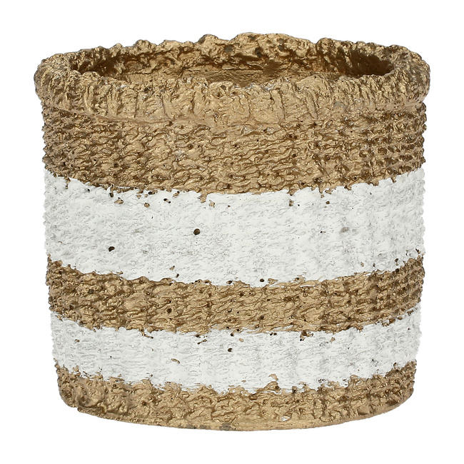 Osłonka na doniczkę Rituali Domestici Pueblo M, beżowa w białe pasy, 13 x 11,5 cm