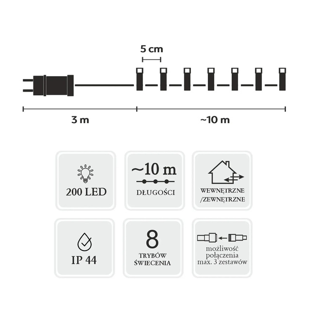 Extralink | Lampki LED | 200l zimny biały, dł. 3 + 10 m wewn/zewn