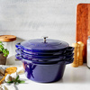 Zestaw 3 naczyń żeliwnych z pokrywką - 24 cm, Niebieski - Staub