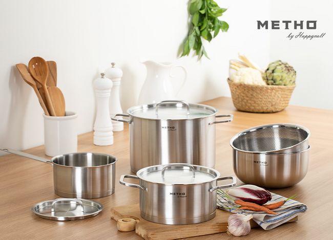 Happycall Metho Stainless Steel - Zestaw 5 elementowy garnków i patelni ze stali nierdzewnej