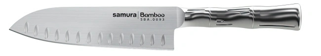 Małe santoku Samura Bamboo 13,7 cm, stalowa rękojeść w kształcie bambusa