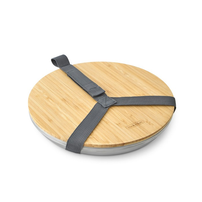 Zestaw 4 talerzy stalowych Black+Blum Outdoor z deską bambusową, 6 elementów