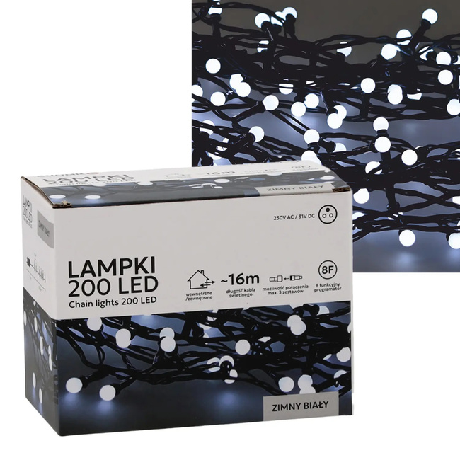 Extralink | Lampki LED | Kulki 200L zimny biały, dł. 3 + 16 m