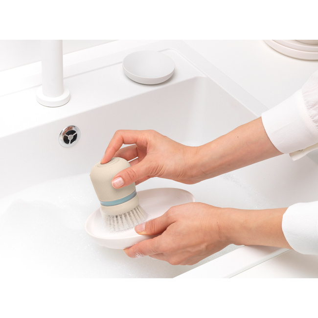 Szczotka do naczyń Brabantia SinkSide z dozownikiem i stojakiem, Soft Beige