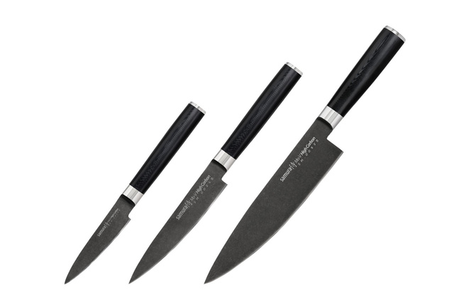 Samura MO-V Stonewash Zestaw 3 Noży Kuchennych w Drewnianym Pudełku