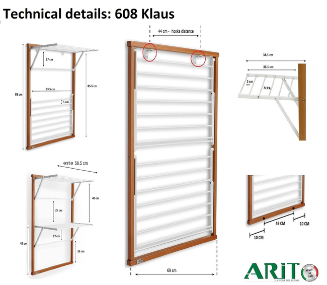 Arredamenti Klaus Suszarka na pranie na kaloryfer - 89 x 68 cm, Brązowy