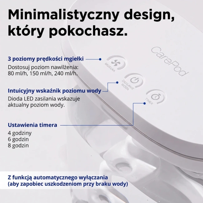 Carepod Mini nawilżacz powietrza ze stali nierdzewnej, do 32,5 m²