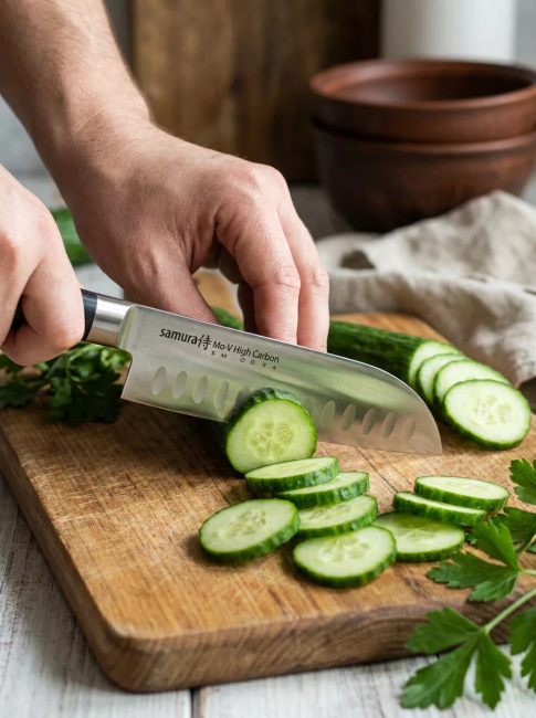 Samura MO-V Nóż Santoku Hollow Ground Ostrze 18 cm